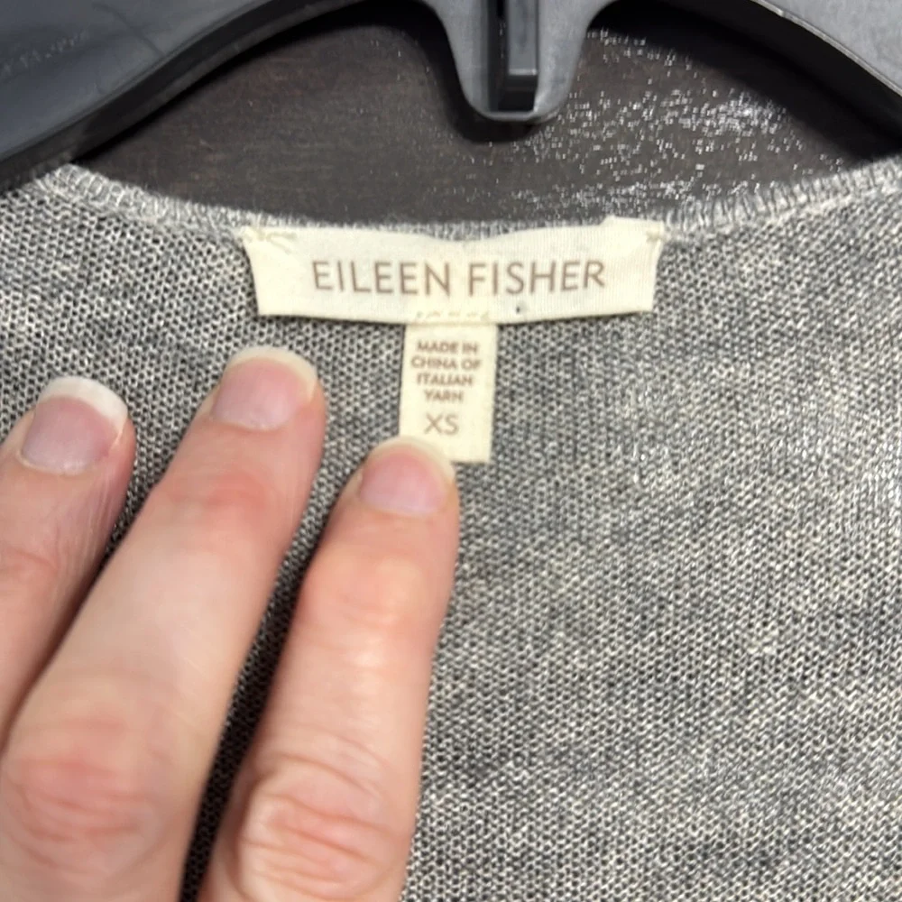 Eileen Fisher Linen‎ Blend Cardigan marbled gray Open Front 3/4 Sleeve Size XS